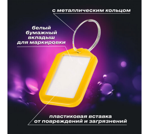 Бирки для ключей КОМПЛЕКТ 12 шт., длина 50 мм, инфо-окно 35х20 мм, АССОРТИ, BRAUBERG, 231152