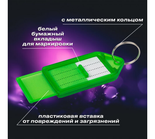 Бирки для ключей КОМПЛЕКТ 20 ШТ., длина 55 мм, инфо-окно 39х22 мм, АССОРТИ, BRAUBERG, 237495
