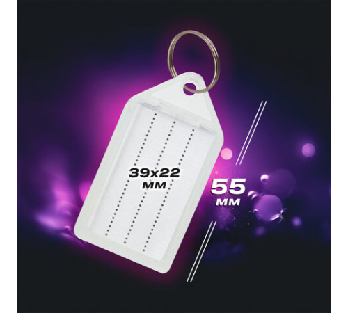 Бирки для ключей КОМПЛЕКТ 20 ШТ., длина 55 мм, инфо-окно 39х22 мм, ПРОЗРАЧНЫЕ, BRAUBERG, 237496