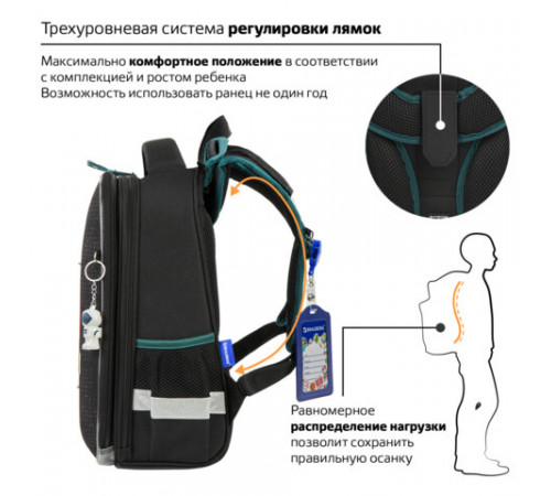 Ранец BRAUBERG PREMIUM, 2 отделения, с брелоком, 