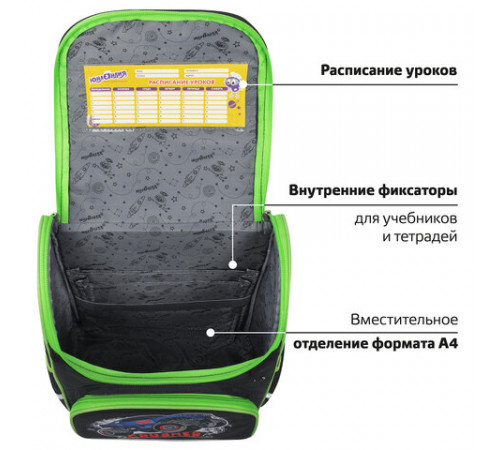 Ранец ЮНЛАНДИЯ WISE, 1 отделение, 3 кармана, устойчивое дно, 