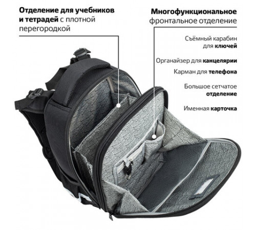 Ранец BRAUBERG SHINY, 2 отделения, с брелоком, 
