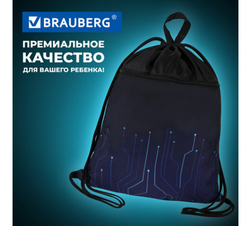 Мешок для обуви BRAUBERG БОЛЬШОЙ, с ручкой, карман на молнии, сетка, 49х41 см, 