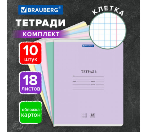 Тетради ДЭК 18 л., КОМПЛЕКТ 10 шт., BRAUBERG 