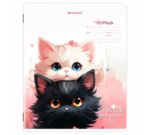 Тетрадь 18 л. BRAUBERG клетка, обложка картон, КОТИКИ, 107300