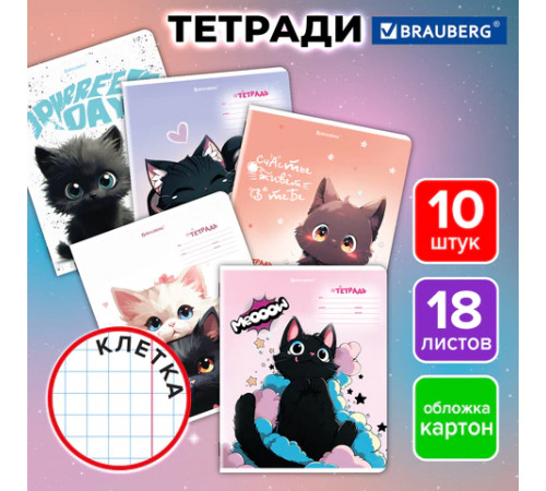Тетради ДЭК 18 л. КОМПЛЕКТ 10 шт. BRAUBERG, клетка, обложка картон, 