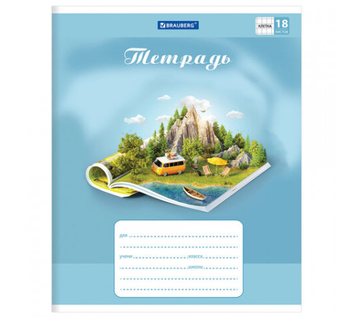 Тетрадь 18 л. BRAUBERG, клетка, обложка картон, WORLD IN BOOK, 402993