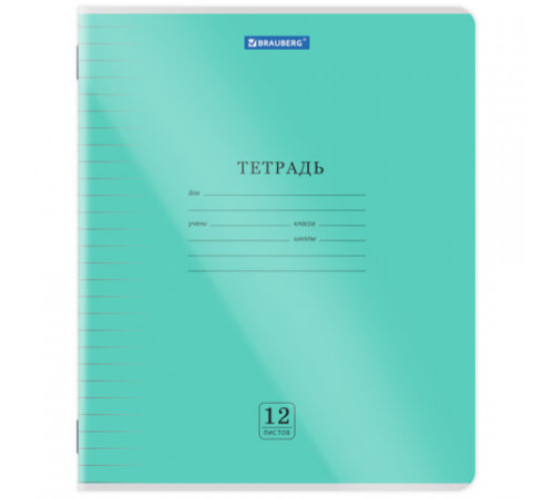 Тетрадь пластиковая обложка (прозрачная) 12 листов, линия, BRAUBERG 