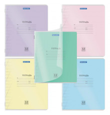 Тетрадь пластиковая обложка (прозрачная) 12 листов, косая линия, BRAUBERG 