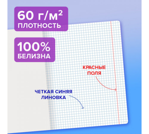 Тетрадь пластиковая обложка (прозрачная) 18 листов, клетка, BRAUBERG 