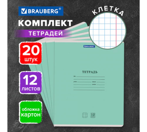 Тетради ДЭК 12 л. КОМПЛЕКТ 20 шт. BRAUBERG 