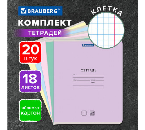 Тетради ДЭК 18 л. КОМПЛЕКТ 20 шт. BRAUBERG 