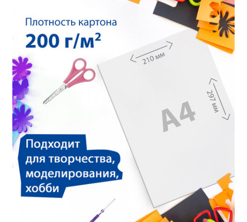 Картон белый А4 МЕЛОВАННЫЙ (белый оборот), 50 листов, в коробке, BRAUBERG, 210х297 мм, 113563