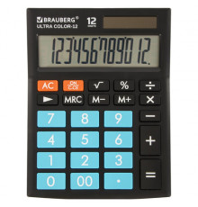 Калькулятор настольный BRAUBERG ULTRA COLOR-12-BKBU (192x143 мм), 12 разрядов, двойное питание, ЧЕРНО-ГОЛУБОЙ, 250497