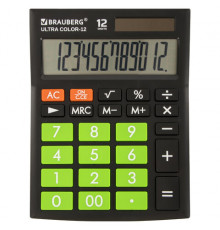 Калькулятор настольный BRAUBERG ULTRA COLOR-12-BKLG (192x143 мм), 12 разрядов, двойное питание, ЧЕРНО-САЛАТОВЫЙ, 250498