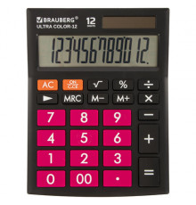 Калькулятор настольный BRAUBERG ULTRA COLOR-12-BKWR (192x143 мм), 12 разрядов, двойное питание, ЧЕРНО-МАЛИНОВЫЙ, 250500