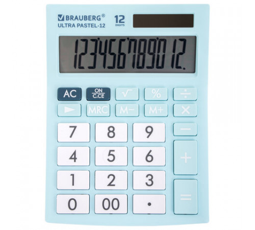 Калькулятор настольный BRAUBERG ULTRA PASTEL-12-LB (192x143 мм), 12 разрядов, двойное питание, ГОЛУБОЙ, 250502