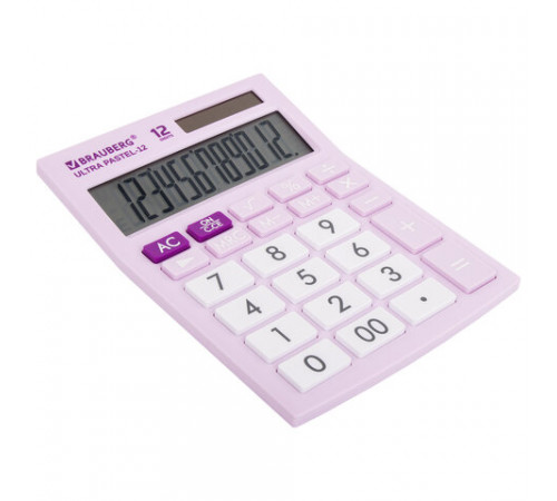 Калькулятор настольный BRAUBERG ULTRA PASTEL-12-PR (192x143 мм), 12 разрядов, двойное питание, СИРЕНЕВЫЙ, 250505