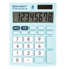 Калькулятор настольный BRAUBERG ULTRA PASTEL-08-LB, КОМПАКТНЫЙ (154x115 мм), 8 разрядов, двойное питание, ГОЛУБОЙ, 250513