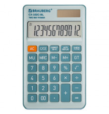 Калькулятор карманный BRAUBERG CX-102C-BL (76x126 мм), 12 разрядов, двойное питание, ГОЛУБОЙ, 272649