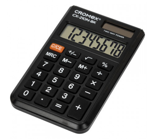 Калькулятор карманный CROMEX (КРОМЕКС) CX-210N-BK (96х62 мм), 8 разрядов, двойное питание, черный, 273834