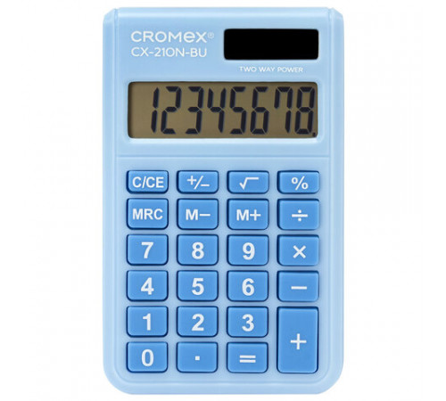 Калькулятор карманный CROMEX (КРОМЕКС) CX-210N-BU (96х62 мм), 8 разрядов, двойное питание, голубой, 273835