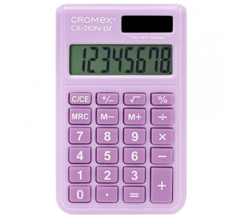 Калькулятор карманный CROMEX (КРОМЕКС) CX-210N-LV (96х62 мм), 8 разрядов, двойное питание, сиреневый, 273836