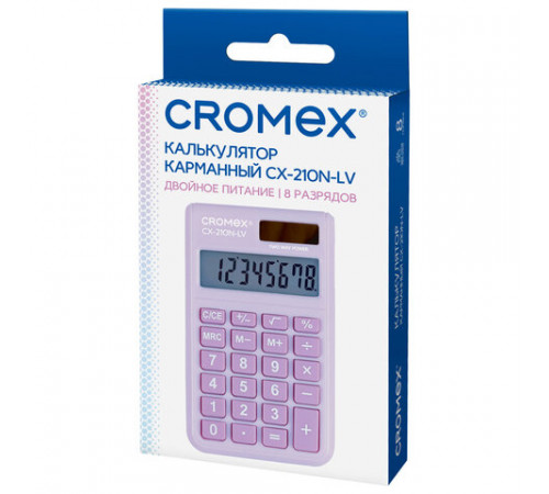Калькулятор карманный CROMEX (КРОМЕКС) CX-210N-LV (96х62 мм), 8 разрядов, двойное питание, сиреневый, 273836