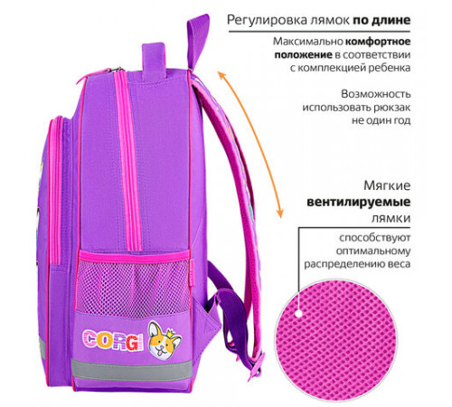 Рюкзак ПИФАГОР SCHOOL, 1 отделение, 3 кармана, 
