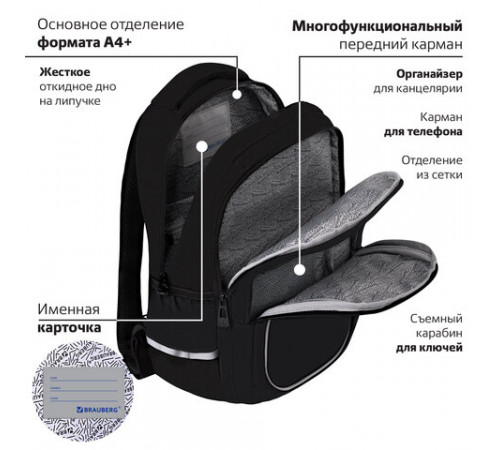 Рюкзак BRAUBERG INTENT, 2 отделения, 4 кармана, 