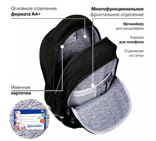Рюкзак BRAUBERG MOTION, 2 отделения, 3 кармана, 