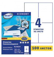 Этикетка самоклеящаяся 105х148 мм, 4 этикетки, белая, 70 г/м2, 100 л., Avery, Европа-100, ELA024