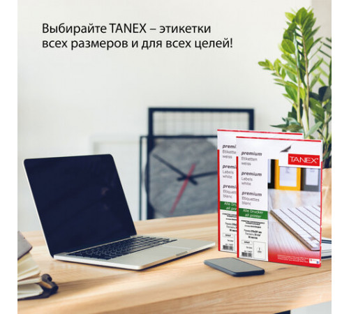 Этикетка самоклеящаяся 38,1х21,2 мм, 65 этикеток, белая, 70г/м2, 50 листов, TANEX, сырье Финляндия, 114542, TW-2165