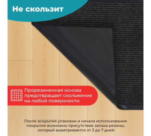 Коврик придверный 90х150 см, ЧЕРНЫЙ, влаго-грязезащитный, 450 г/м2, ребристый, PRIMILA (ПРИМИЛА) EXTRA, 701031
