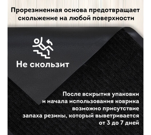 Коврик придверный 80х120 см, ЧЕРНЫЙ, влаго-грязезащитный, 430 г/м2, ребристый, ЛЮБАША СТАНДАРТ, 701036