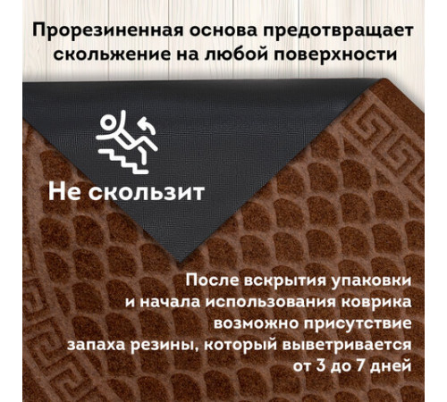 Коврик придверный 60х90 см, ВЕНГЕ, грязезащитный, 430 г/м2, ПОЛУКРУГ, фактурный ЧЕШУЙКИ, ЛЮБАША, 701053