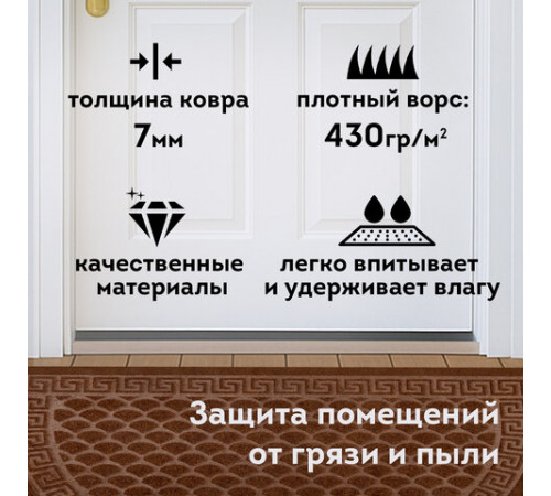 Коврик придверный 60х90 см, ВЕНГЕ, грязезащитный, 430 г/м2, ПОЛУКРУГ, фактурный ЧЕШУЙКИ, ЛЮБАША, 701053