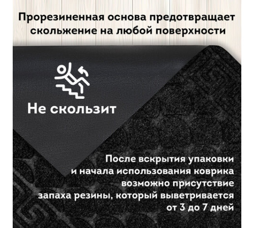 Коврик придверный 40х60 см, ЧЕРНЫЙ, грязезащитный, 430 г/м2, фактурный рисунок ЧЕШУЙКИ, ЛЮБАША, 701057