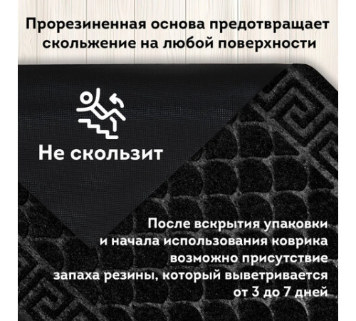 Коврик придверный 60х90 см, ЧЕРНЫЙ, грязезащитный, 430 г/м2, фактурный рисунок ЧЕШУЙКИ, ЛЮБАША, 701060
