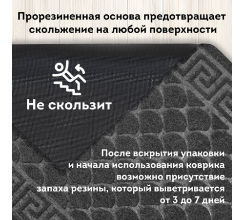 Коврик придверный 60х90 см, СЕРЫЙ, грязезащитный, 430 г/м2, фактурный рисунок ЧЕШУЙКИ, ЛЮБАША, 701061