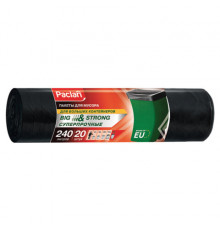 Мешки для мусора 240 л, черные, в рулоне 20 шт., ПВД, 35 мкм, 130х90 см, PACLAN 