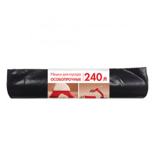 Мешки для мусора 240 л, черные, в рулоне 10 шт., ПВД, 100 мкм, 90х135 см, особо прочные, КБ, 3170
