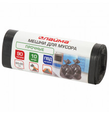 Мешки для мусора 90 л, черные, в рулоне 10 шт., прочные, ПВД 25 мкм, 60х95 см, LAIMA, 605332
