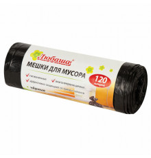 Мешки для мусора 120 л черные в рулоне 10 шт., ПВД 20 мкм, 67х100 см, ЛЮБАША эконом, 605333