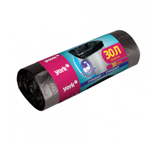 Мешки для мусора 30 л, черные, в рулоне 30 шт., ПНД, 6 мкм, YORK, 902130