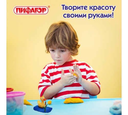 Пластилин на растительной основе (тесто для лепки) ПИФАГОР, 7 цветов, 420 г, пластиковое ведро, 104545