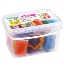 Пластилин-тесто для лепки BRAUBERG KIDS, 12 цветов., 600 г, 6 формочек, 1 скалка, ведерко, 106721