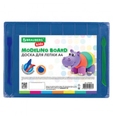 Доска для лепки А4, 280х200 мм, BRAUBERG KIDS, синяя, 7 отделений для пластилина, 2 стека, 274256