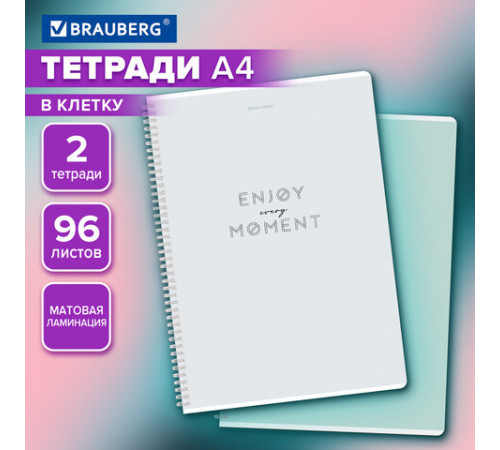 Тетради ДЭК А4 96 л. КОМПЛЕКТ 2 шт. BRAUBERG гребень, клетка, матовая ламинация, 