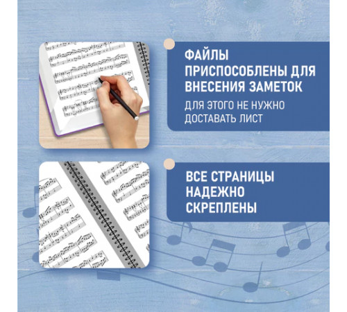 Папка-тетрадь для нот А4, 20 вкладышей на 40 страниц, на гребне, пластик, ФИОЛЕТОВАЯ, BRAUBERG, 404645